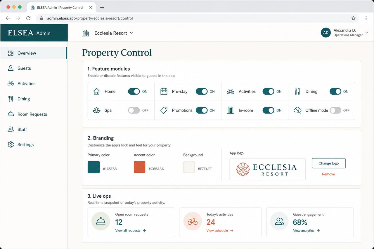 ELSEA property admin portal (product UI)